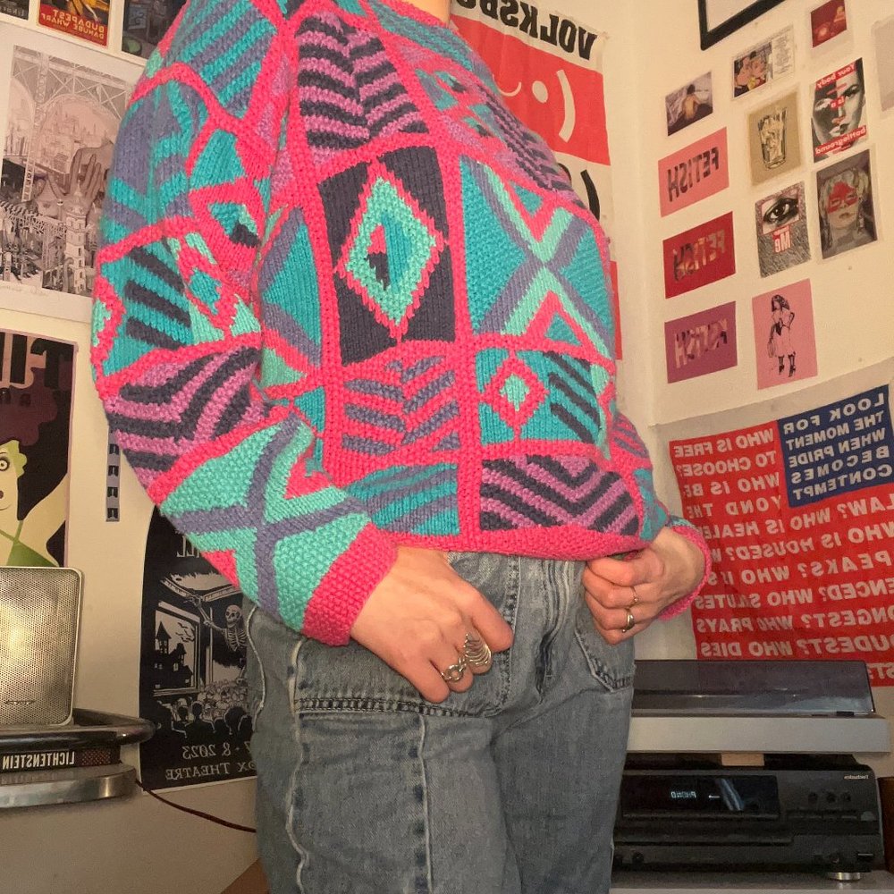 Vintage Segrets Sun Prints Hand Knit Funky Sweater